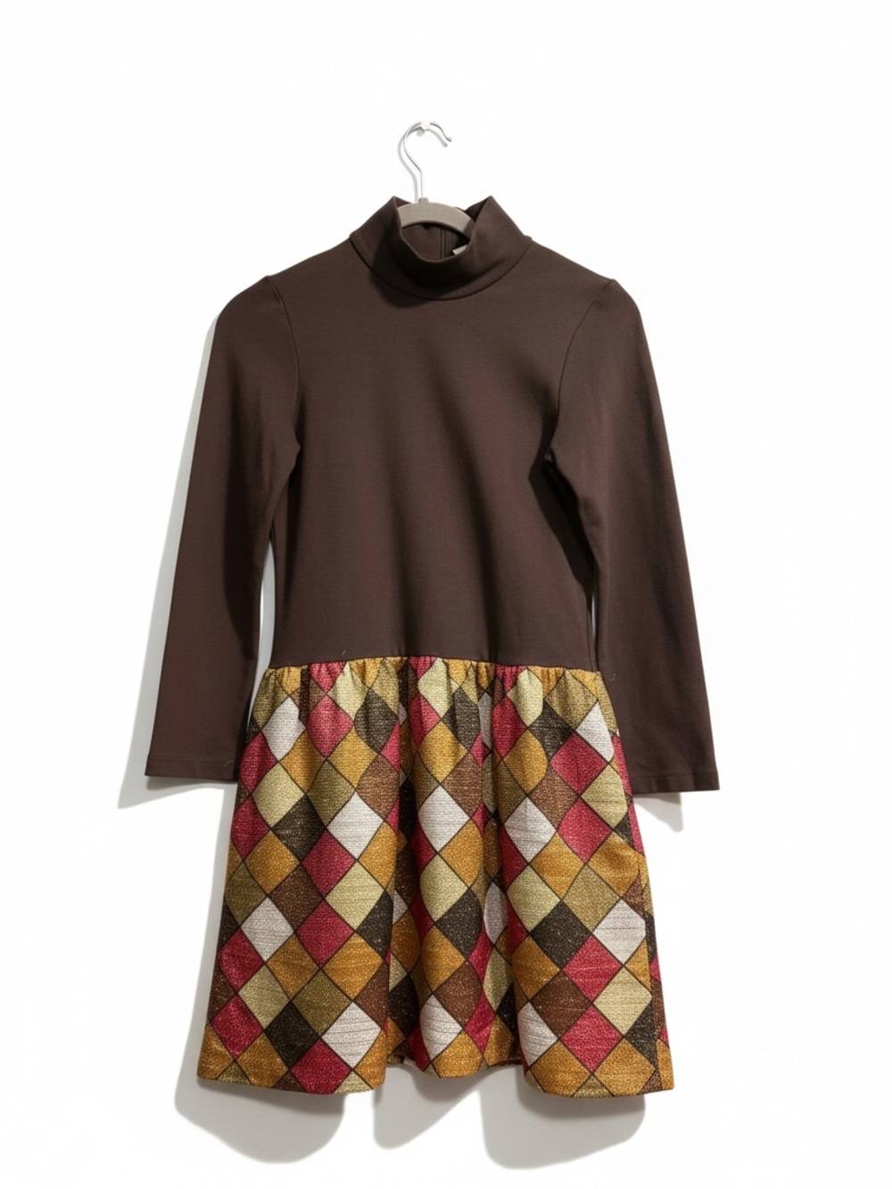 Alice + Olivia M Brown Metallic Harlequin Fit & Flare Dress